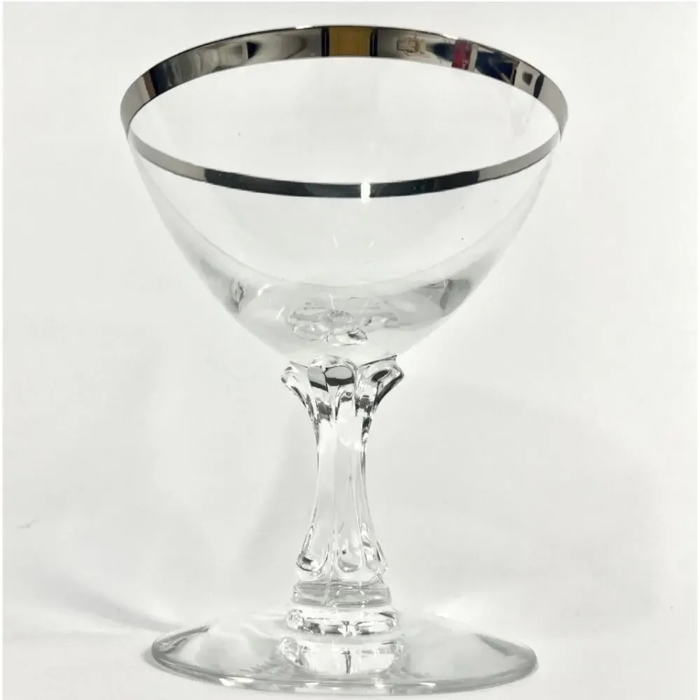 Vintage Champagne Coupe Glass Fostoria Wedding Ring Platinum Rim 4 3/8”